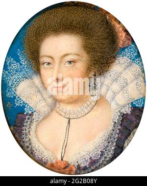 Elizabeth Stuart (1596–1662), Kurfürstin Palatin und Königin von Böhmen, (1619–1620), Porträtminiatur von Isaac Oliver, nach 1596 Stockfoto