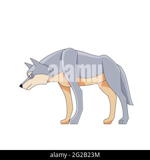 Ein großer Wolf wacht nach potenzieller Beute. Cartoon-Charakter eines gefährlichen Säugetier Tier. Ein wildes Waldgeschöpf mit grauem Fell. Seitenansicht. Vektor flach Stock Vektor