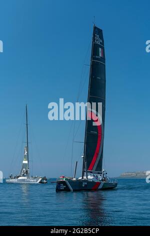 ALICANTE, SPANIEN - 2021. JUNI: Das Mannschaftsschiff Viva Mexico kommt während des Ocean Race Europe am 29. Mai 2021 von Lorien aus im Hafen von Alicante an Stockfoto