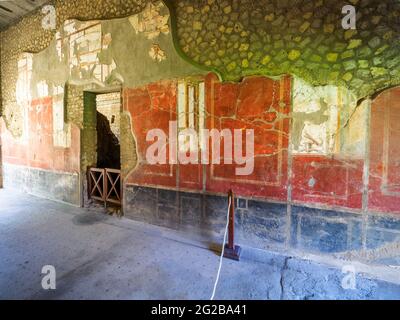 Fresko verzierte Wand - Oplontis bekannt als Villa Poppaea in Torre Annunziata - Neapel, Italien Stockfoto