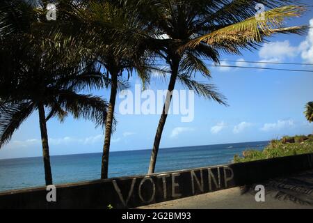 Grenada politisches Zeichen in der Nähe von Gouyave NNP Neue Nationalpartei Stockfoto