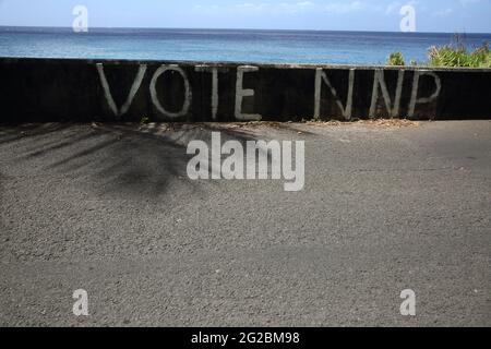 Grenada politisches Zeichen in der Nähe von Gouyave NNP Neue Nationalpartei Stockfoto