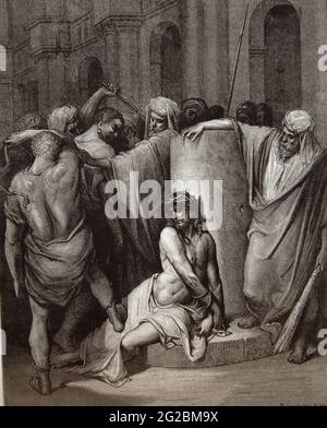 Bibelgeschichte Illustration des Neuen Testaments "Jesus geißelt" (Matthäus 27:26) von Gustave Dore Stockfoto