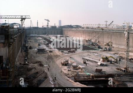 Dubai VAE Dubai Trockendock Bau 1977 Stockfoto