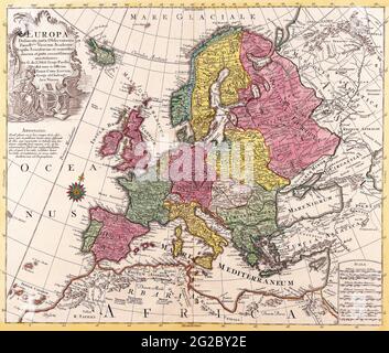 Europakarte, Alte Karte von Europa, Vintage Map von Europa, Retro Map von Europa, Retro Maps, Antike Landkarten der Weltkarte von Europa Conrad Lotter c 1760 Stockfoto