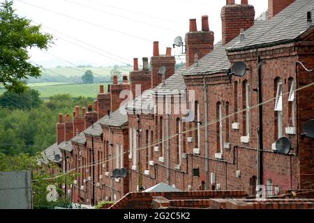 Reihenhäuser in der Marktstadt Bolsover, Derbyshire, England. Stockfoto