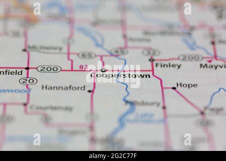 Cooperstown North Dakota USA auf einer Road- oder Geografie-Karte angezeigt Stockfoto