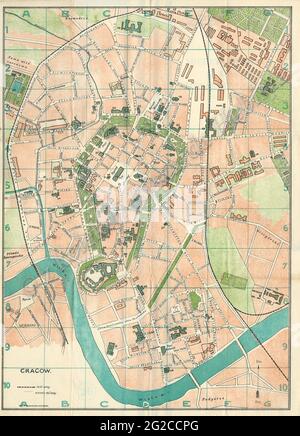 Krakau-Karte, Krakau-Karte, Krakau-Plan, Krakau-Plakat, Retro-Krakau-Karte, Historische Krakauer Karte, Krakauer Drucken, Krakauer Stadt, Kraków Karte, Krakauer Karte Stockfoto