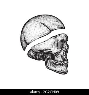 Menschliche Schädel Seitenansicht handgezeichnete Vektorgrafik. Teil der menschlichen Skelett Grafik. Stock Vektor