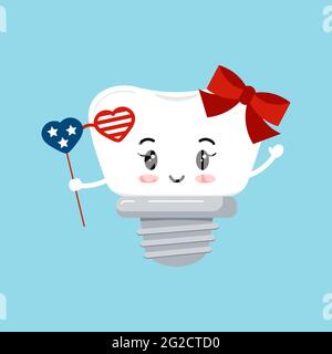 4. Juli Zahnimplantat Clip Art Illustration. Stock Vektor