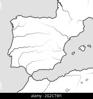 Karte der SPANISCHEN Länder: Spanien, Portugal, Katalonien, Iberien, die Pyrenäen. Geografische Karte. Stockfoto