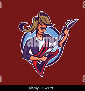 Rocker spielt Gitarre. Concept Art of Rock'n'Roll im Cartoon-Stil. Stock Vektor