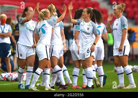 Kalmar, Schweden. Juni 2021. Norwegen beim Aufwärmen vor dem Freundschaftsspiel am 10. Juni 2021 zwischen Schweden und Norwegen in der Guldfageln Arena in Kalmar, Schweden Quelle: SPP Sport Press Foto. /Alamy Live News Stockfoto