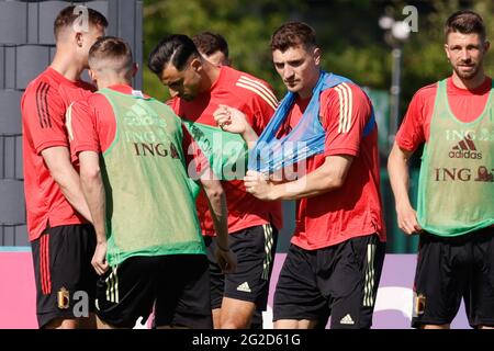 Der belgische Thomas Meunier, aufgenommen während einer Trainingseinheit der belgischen Fußballnationalmannschaft Red Devils, in Tubize, Donnerstag, 10. Juni 2021. Das Team Stockfoto