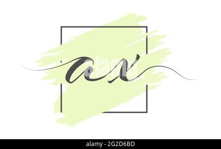 Kalligrafische Kleinbuchstaben AX auf farbigem Hintergrund in einem Rahmen. Einfacher Stil Stock Vektor