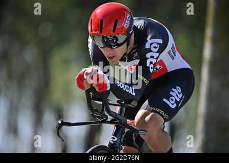Der Belgier Jasper De Buyst von Lotto Soudal wurde während der zweiten Etappe des Radrennens der Baloise Belgium Tour, einem individuellen Zeitfahren, in Aktion gezeigt Stockfoto