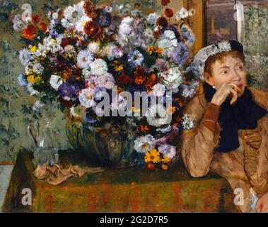 Eine Frau, die neben einer Blumenvase (Madame Paul Valpinçon) von Edgar Degas (1834-1917) sitzt, Öl auf Leinwand, 1865 Stockfoto