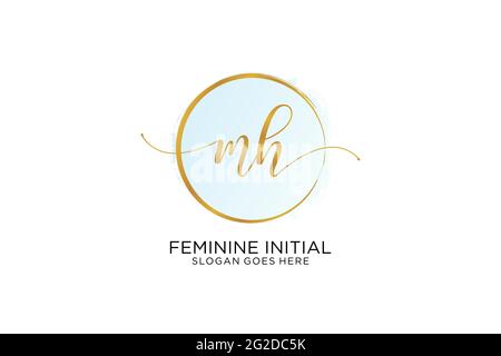 MH-Handschrift-Logo mit Kreis Vorlage Vektor Signatur, Hochzeit, Mode, Blumen und botanische mit kreativen Vorlage. Stock Vektor