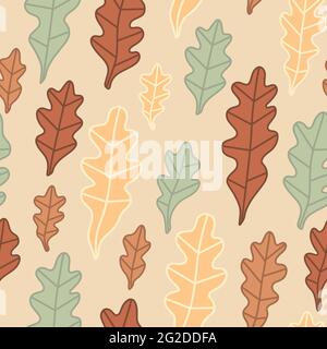 Eichenblätter oder Algen. Vektor Doodle nahtloses Muster in Herbstfarbe. Handgezeichneter Hintergrund für Scrapbooking, Grußkarte, Verpackung, Tapete. Stock Vektor