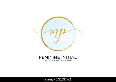 MP Handschrift Logo mit Kreis Vorlage Vektor Signatur, Hochzeit, Mode, Blumen und botanische mit kreativen Vorlage. Stock Vektor