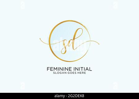 SD-Handschrift-Logo mit Kreis Vorlage Vektor Signatur, Hochzeit, Mode, Blumen und botanische mit kreativen Vorlage. Stock Vektor