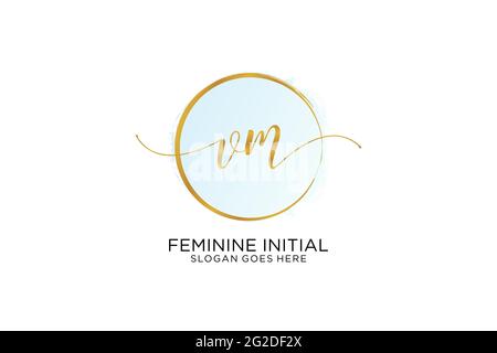 VM Handschrift Logo mit Kreis Vorlage Vektor Signatur, Hochzeit, Mode, Blumen und botanische mit kreativen Vorlage. Stock Vektor
