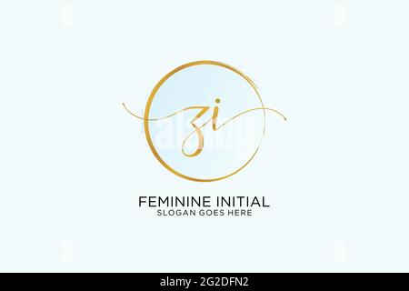 ZI Handschrift Logo mit Kreis Vorlage Vektor Signatur, Hochzeit, Mode, Blumen und botanische mit kreativen Vorlage. Stock Vektor