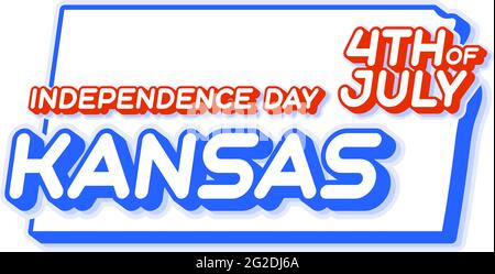 us-Bundesstaat kansas, 4. Juli, Unabhängigkeitstag mit Karte und US-amerikanischer Landesfarbe, 3D-Form des US-Bundesstaates, Vektorgrafik Stock Vektor