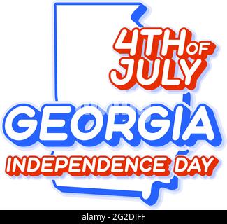georgia Staat 4. Juli Unabhängigkeitstag mit Karte und USA National Farbe 3D Form des US-Staates Vektor Illustration Stock Vektor