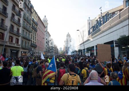 Proteste in der katalanischen Hauptstadt Barcelona nach dem Unabhängigkeitsreferendum von 2017 Stockfoto