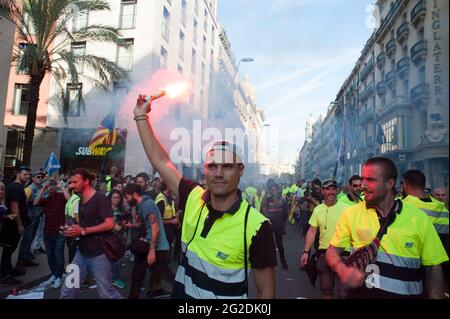 Proteste in der katalanischen Hauptstadt Barcelona nach dem Unabhängigkeitsreferendum von 2017 Stockfoto