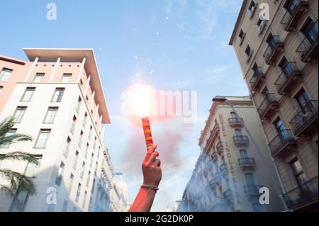 Proteste in der katalanischen Hauptstadt Barcelona nach dem Unabhängigkeitsreferendum von 2017 Stockfoto