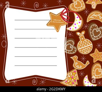 Illustration zum Schreiben von Rezepten. Lebkuchen und Platz für Text. Weihnachtsdarstellung. Stock Vektor