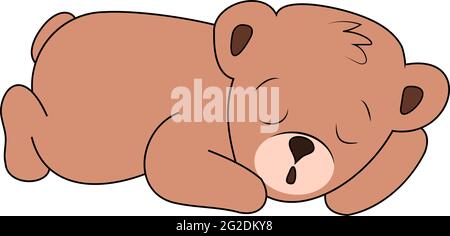 Niedliche schlafende braune Bärenjunge isoliert auf weißem Hintergrund Stock Vektor