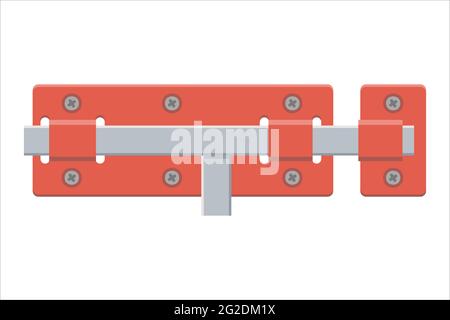 Türschlossfalle, Schiebeschloss mit Totbolzen in flacher Ausführung. Isoliert auf weißem Hintergrund. Vektorgrafik. Stock Vektor