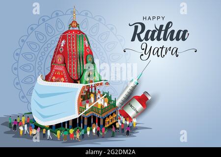 Happy Rath Yatra Festival basiert auf der Anbetung von Lord Jagannath, Corona-Virus, covid-19-Konzept. vektor-Illustration Stock Vektor