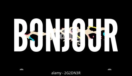 Dekorativer BONJOUR HELLO Text mit Leopardenhaut Stock Vektor
