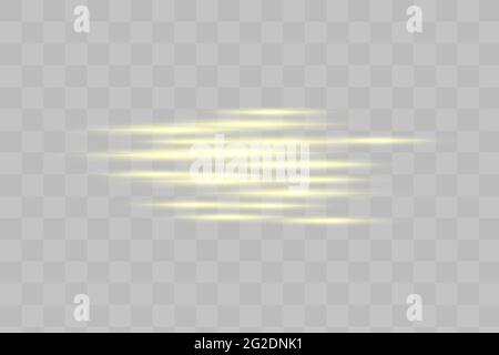 Gelbe horizontale Fackeln Packung. Laserstrahlen, horizontale Lichtstrahlen.schöne Lichtfackeln. Stock Vektor