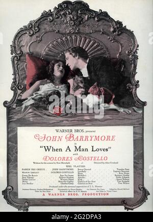 JOHN BARRYMORE und DOLORES COSTELLO in WHEN A MAN LOVES aka HIS LADY (in UK) 1927 Regisseur ALAN CROSLAND aus dem Roman Histoire du Chevalier des Grieux et de Manon Lescaut von Abbé Prévost nach Bess Meredyth Warner Bros Stockfoto