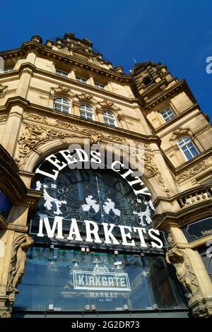 Großbritannien, West Yorkshire, Leeds, Eingang zum Kirkgate Market Stockfoto