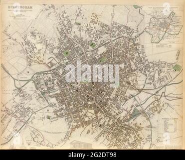 Birmingham Karte, Karte von Großbritannien, Karte von England, Karte von Großbritannien, Alte Karte von Europa, Antike Landkarten, Alte Weltkarte, Digitale Weltkarte, 1839 Stockfoto