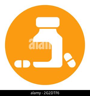 Medizin Flasche und Pillen Vektor weiße Glyphe Symbol. Arzneimittel. Zeichen für Medizin und medizinische Unterstützung. Graph Symbol für medizinische Website und Apps Design, l Stock Vektor