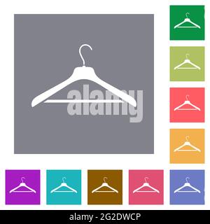 Kleiderbügel flache Symbole auf einfachen farbigen quadratischen Hintergründen Stock Vektor