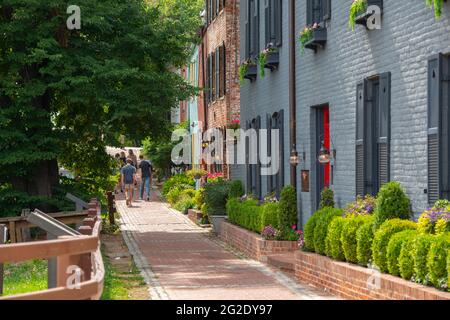 USA, Washington DC Georgetown alte Häuser entlang des C & O Kanals towpath jetzt ein Gehweg Stockfoto