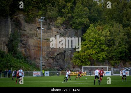 Rhosymedre, Wales 26. September 2020. JD Cymru Premier-Spiel zwischen Cefn Druids und Cardiff Metropolitan University. Stockfoto