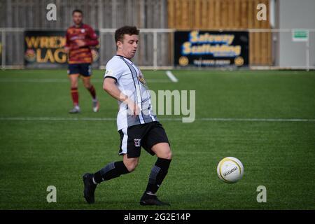 Rhosymedre, Wales 26. September 2020. JD Cymru Premier-Spiel zwischen Cefn Druids und Cardiff Metropolitan University. Stockfoto