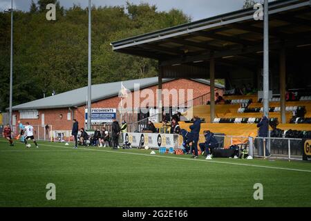 Rhosymedre, Wales 26. September 2020. JD Cymru Premier-Spiel zwischen Cefn Druids und Cardiff Metropolitan University. Stockfoto