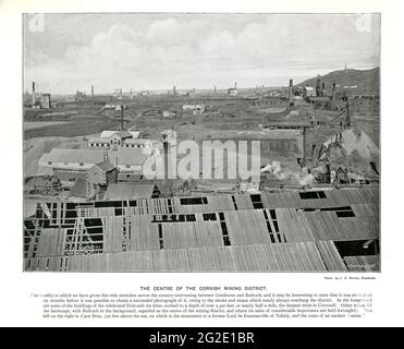 Cornish Mining District, 1900 Aufnahme der Zinn- und Kupferminen zwischen Camborne und Redruth, Dolcoath im Vordergrund, der Hügel von Carn Brea rechts Stockfoto