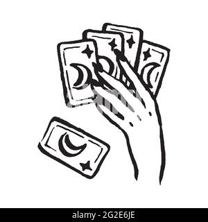 Magische mystische Hexen Tarot Karten handgezeichnete Illustration Stock Vektor