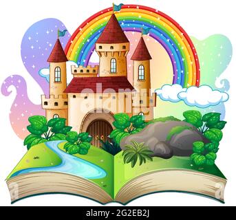 3D Pop-up-Buch mit Burg Märchen Thema Illustration Stock Vektor